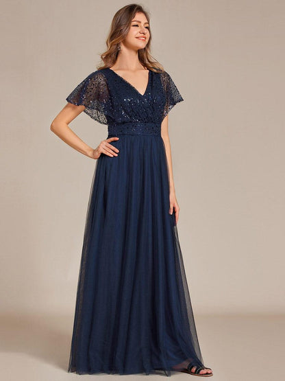 ever NAVEYA|Sparkly Sequin A-Line V-Neck Tulle Formal Evening Dress