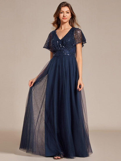 ever NAVEYA|Sparkly Sequin A-Line V-Neck Tulle Formal Evening Dress