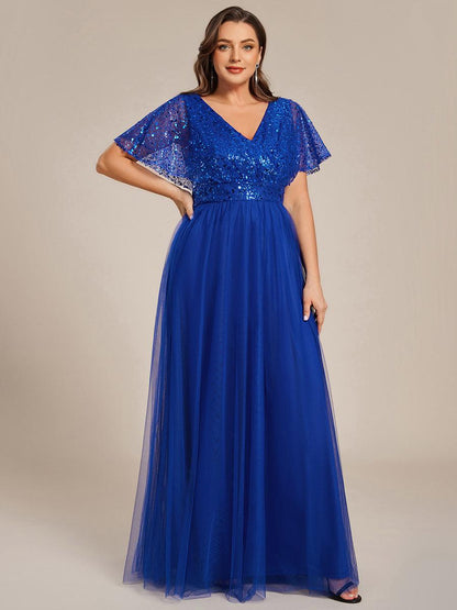 ever NAVEYA|Sparkly Sequin A-Line V-Neck Tulle Formal Evening Dress