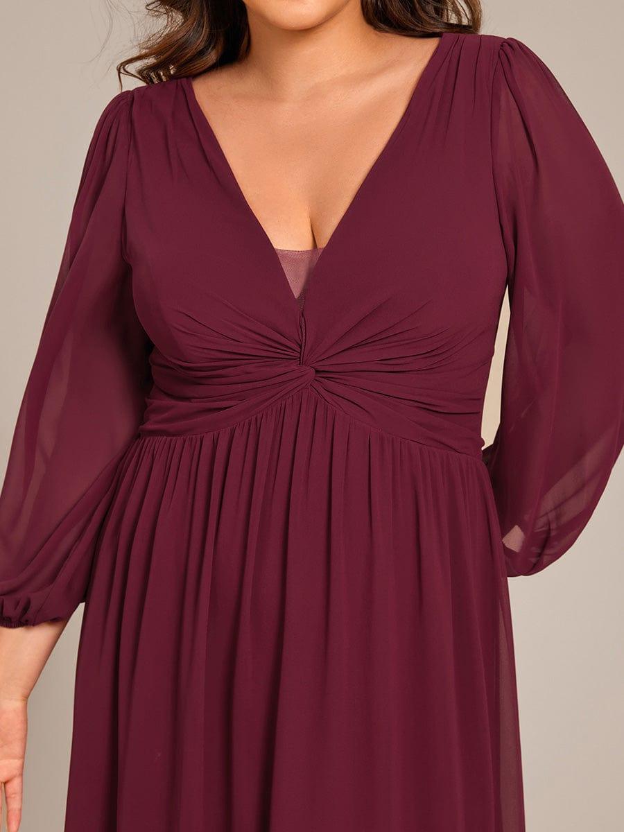 pretty TRU|Plus Size A-Line Pleated Long Lantern Sleeves Chiffon Formal Evening Dress