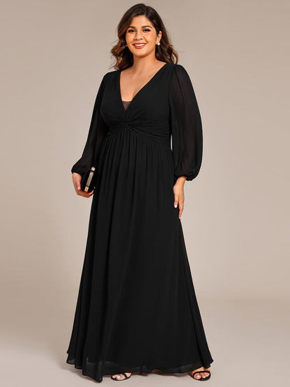 ever TRU|Graceful Chiffon A-Line Pleated Long Sleeves Formal Evening Dress