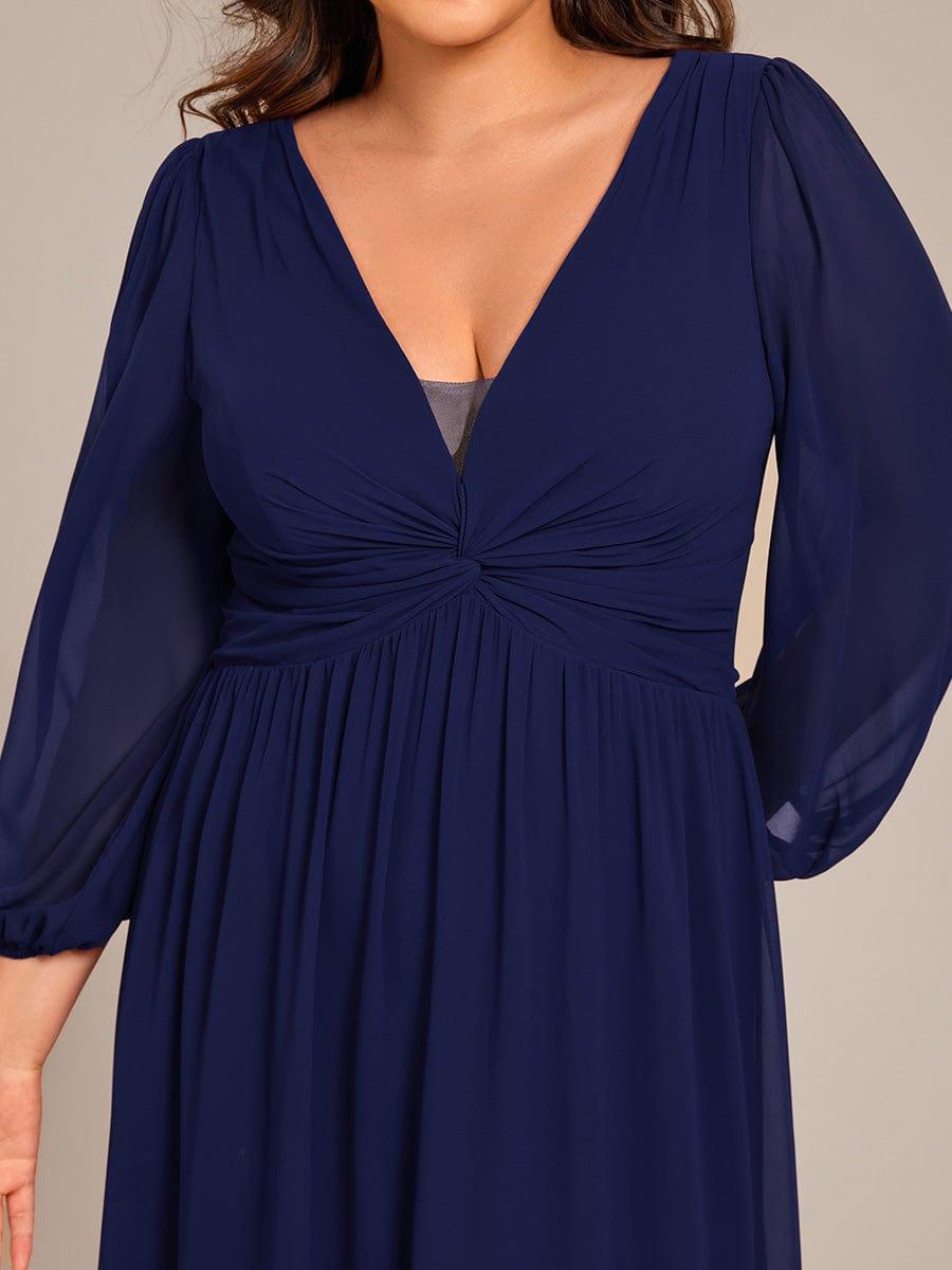 pretty TRU|Plus Size A-Line Pleated Long Lantern Sleeves Chiffon Formal Evening Dress