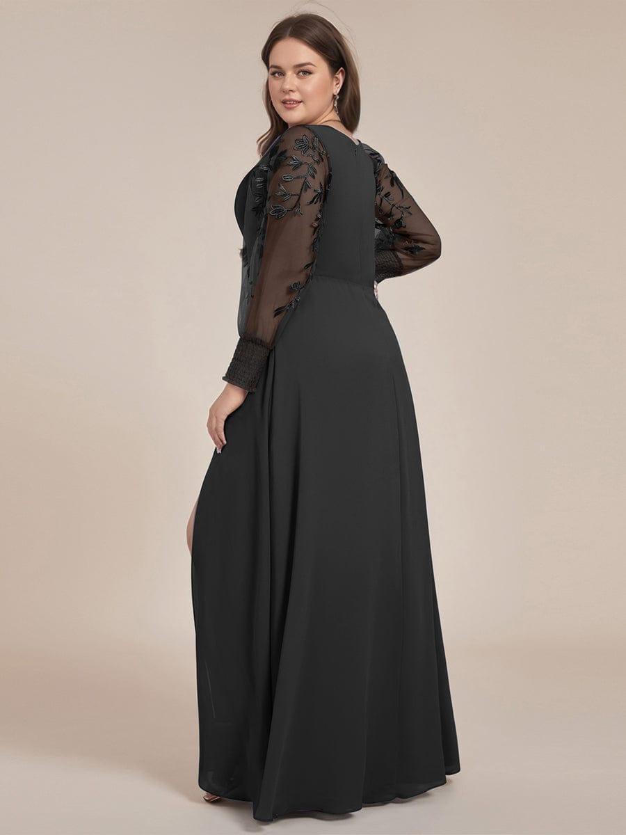 pretty RYLEE|Plus Size High Slit Embroidered Long Sleeve Chiffon Formal Evening Dress