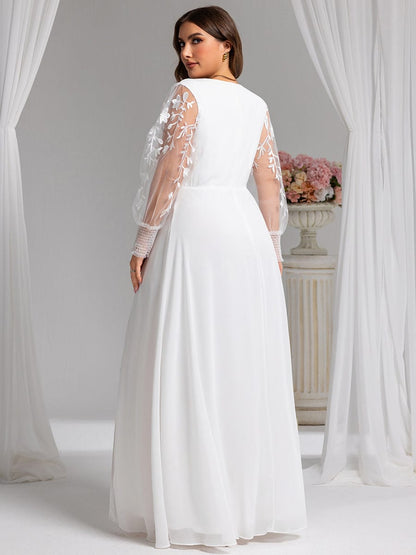 ever RYLEE|See-Through Long Sleeve V-Neck High Slit Chiffon Formal Evening Dress