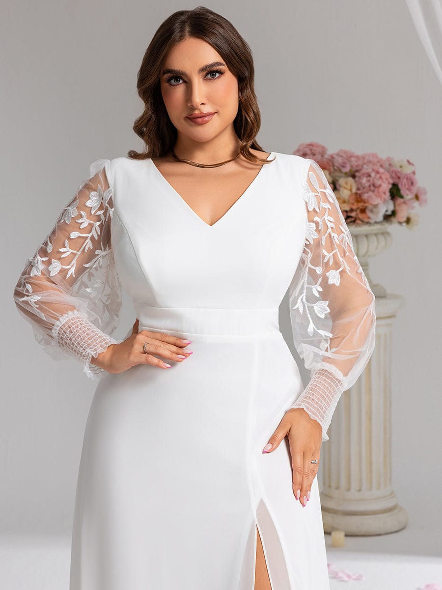 ever RYLEE|See-Through Long Sleeve V-Neck High Slit Chiffon Formal Evening Dress
