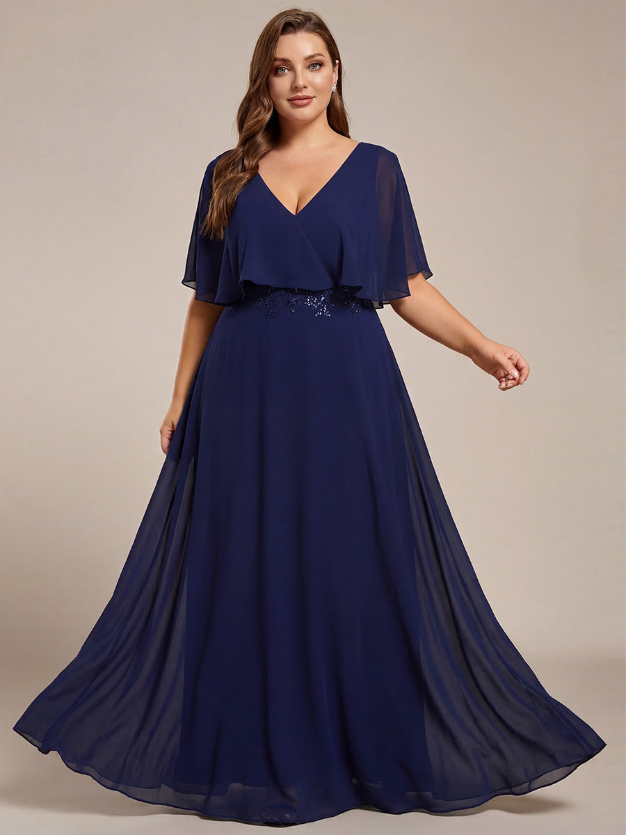 pretty MAXINE|Plus Size Chiffon Formal Maxi Dress with Batwing Sleeves