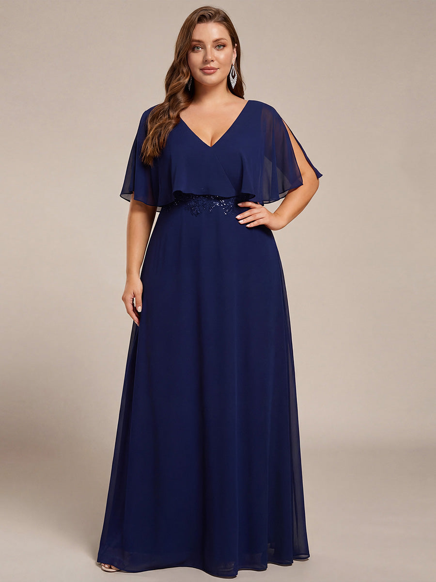 pretty MAXINE|Plus Size Chiffon Formal Maxi Dress with Batwing Sleeves