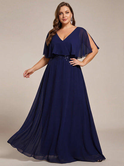 pretty MAXINE|Plus Size Chiffon Formal Maxi Dress with Batwing Sleeves