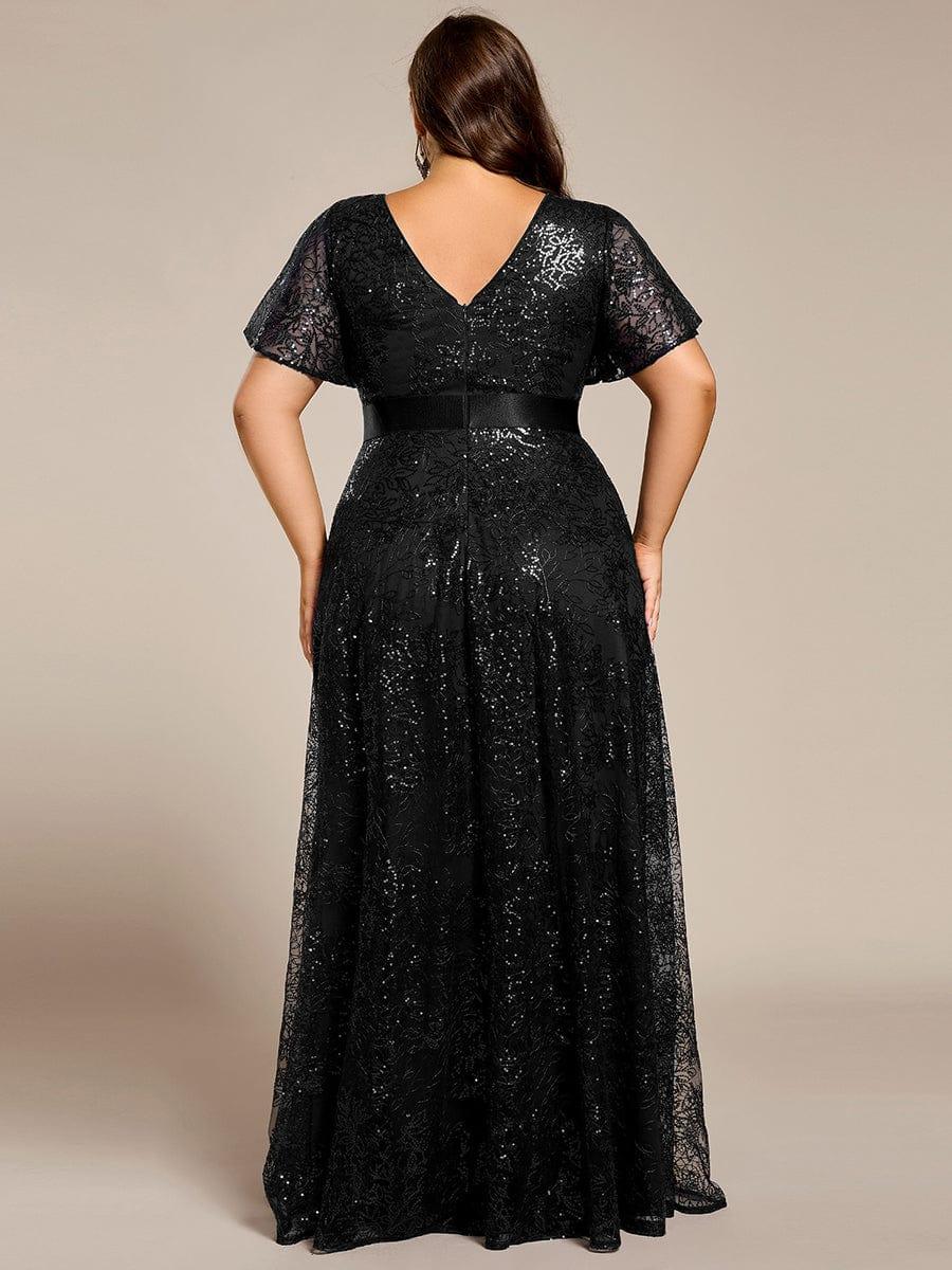 ever CORY|Illusion V-neck Short Sleeve Sequin Formal Maxi Dress