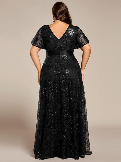 ever CORY|Illusion V-neck Short Sleeve Sequin Formal Maxi Dress