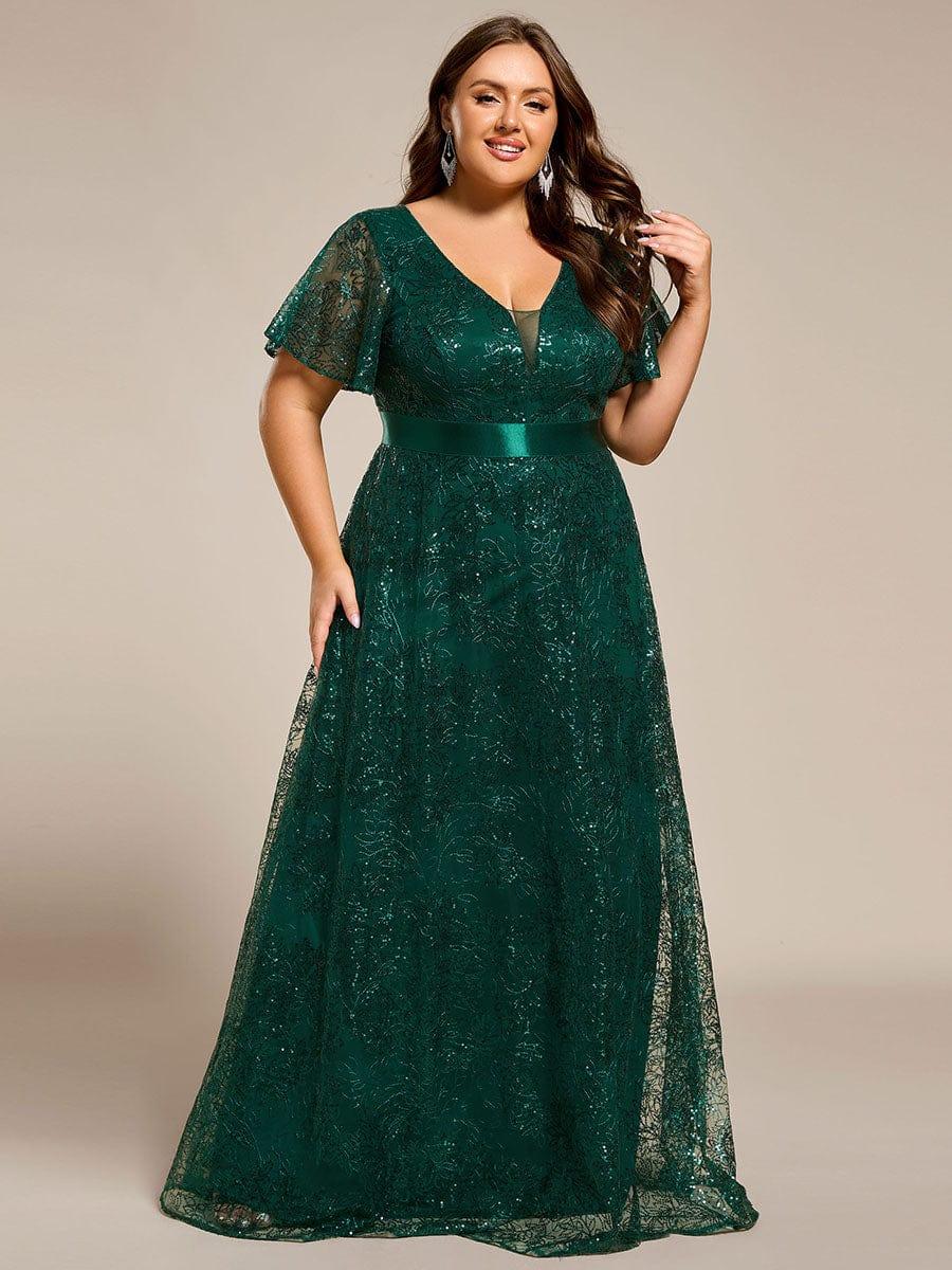 ever CORY|Illusion V-neck Short Sleeve Sequin Formal Maxi Dress