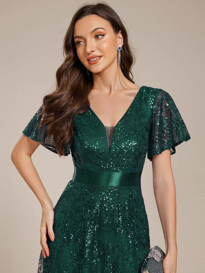 ever CORY|Illusion V-neck Short Sleeve Sequin Formal Maxi Dress