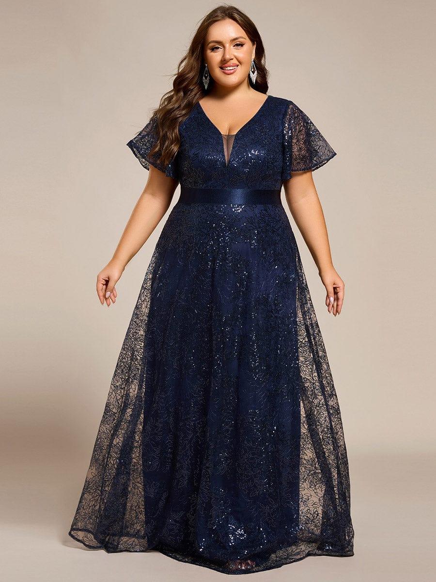 ever CORY|Illusion V-neck Short Sleeve Sequin Formal Maxi Dress