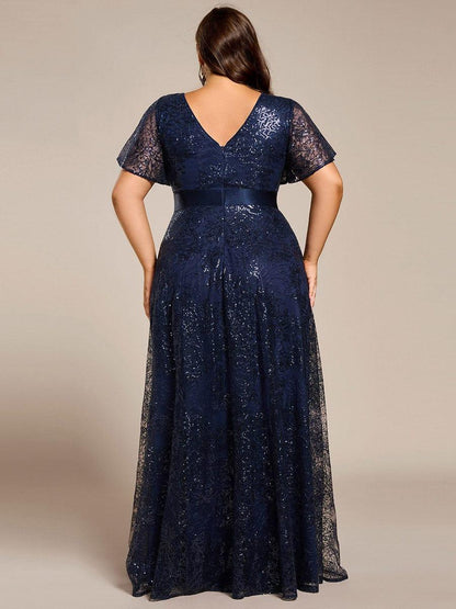 ever CORY|Illusion V-neck Short Sleeve Sequin Formal Maxi Dress