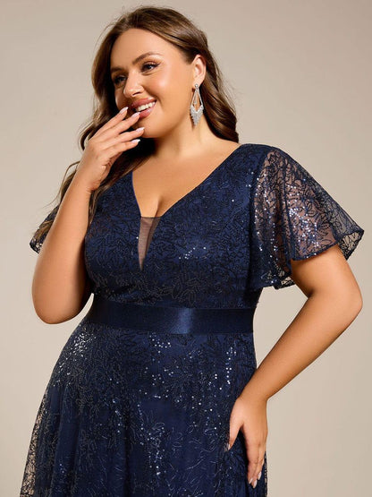 ever CORY|Illusion V-neck Short Sleeve Sequin Formal Maxi Dress