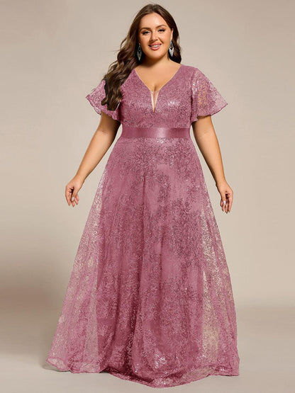 ever CORY|Illusion V-neck Short Sleeve Sequin Formal Maxi Dress