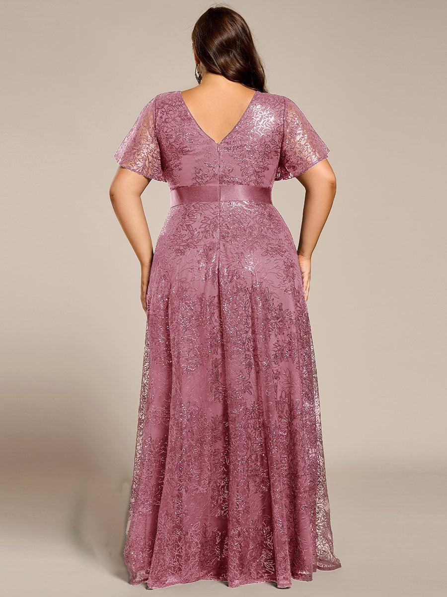 ever CORY|Illusion V-neck Short Sleeve Sequin Formal Maxi Dress