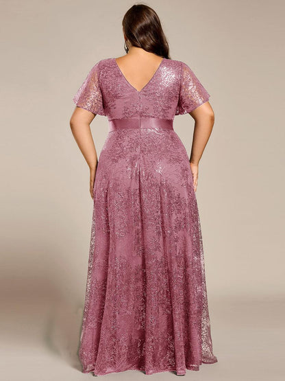 ever CORY|Illusion V-neck Short Sleeve Sequin Formal Maxi Dress