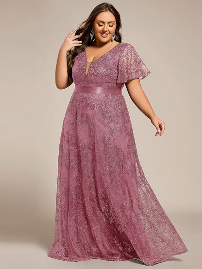 ever CORY|Illusion V-neck Short Sleeve Sequin Formal Maxi Dress