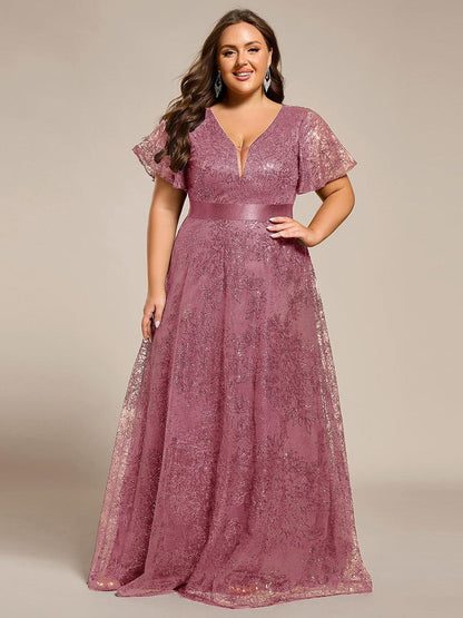 ever CORY|Illusion V-neck Short Sleeve Sequin Formal Maxi Dress