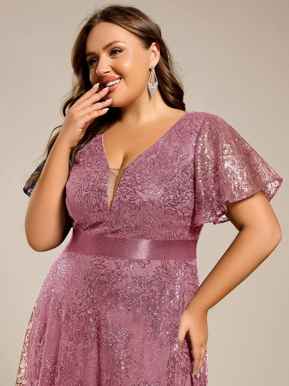ever CORY|Illusion V-neck Short Sleeve Sequin Formal Maxi Dress