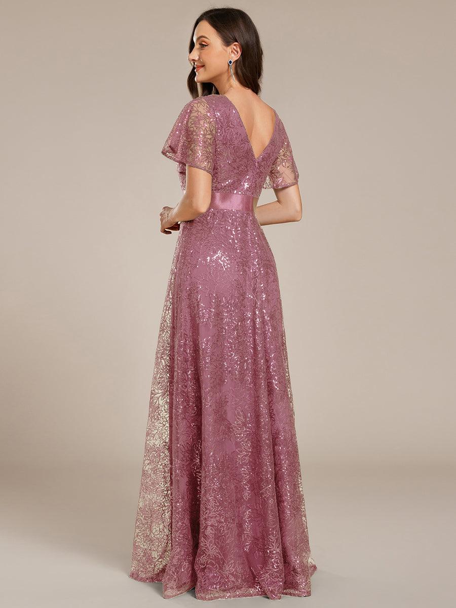 ever CORY|Illusion V-neck Short Sleeve Sequin Formal Maxi Dress