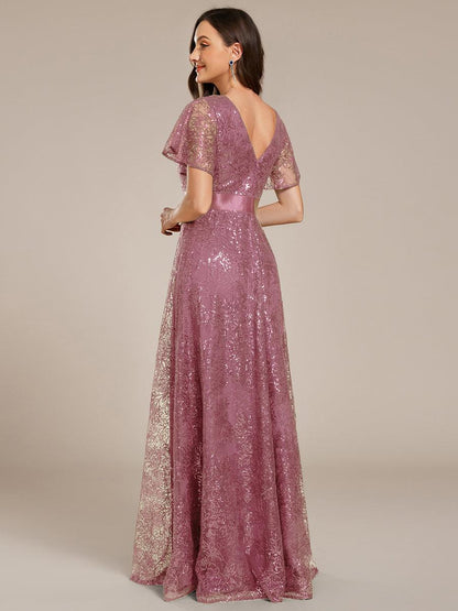 ever CORY|Illusion V-neck Short Sleeve Sequin Formal Maxi Dress