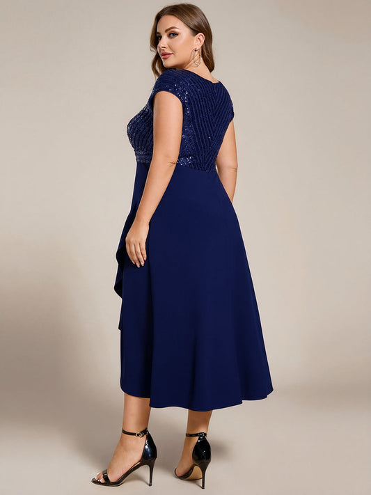 pretty BAYLOR|Plus Size Sequin Bodice V-Neck Midi Formal Dress
