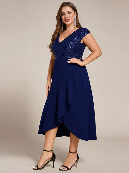 ever BAYLOR|Short Sleeve V-Neck Midi Sequin Formal Dress