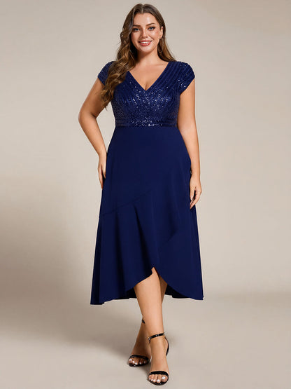 pretty BAYLOR|Plus Size Sequin Bodice V-Neck Midi Formal Dress