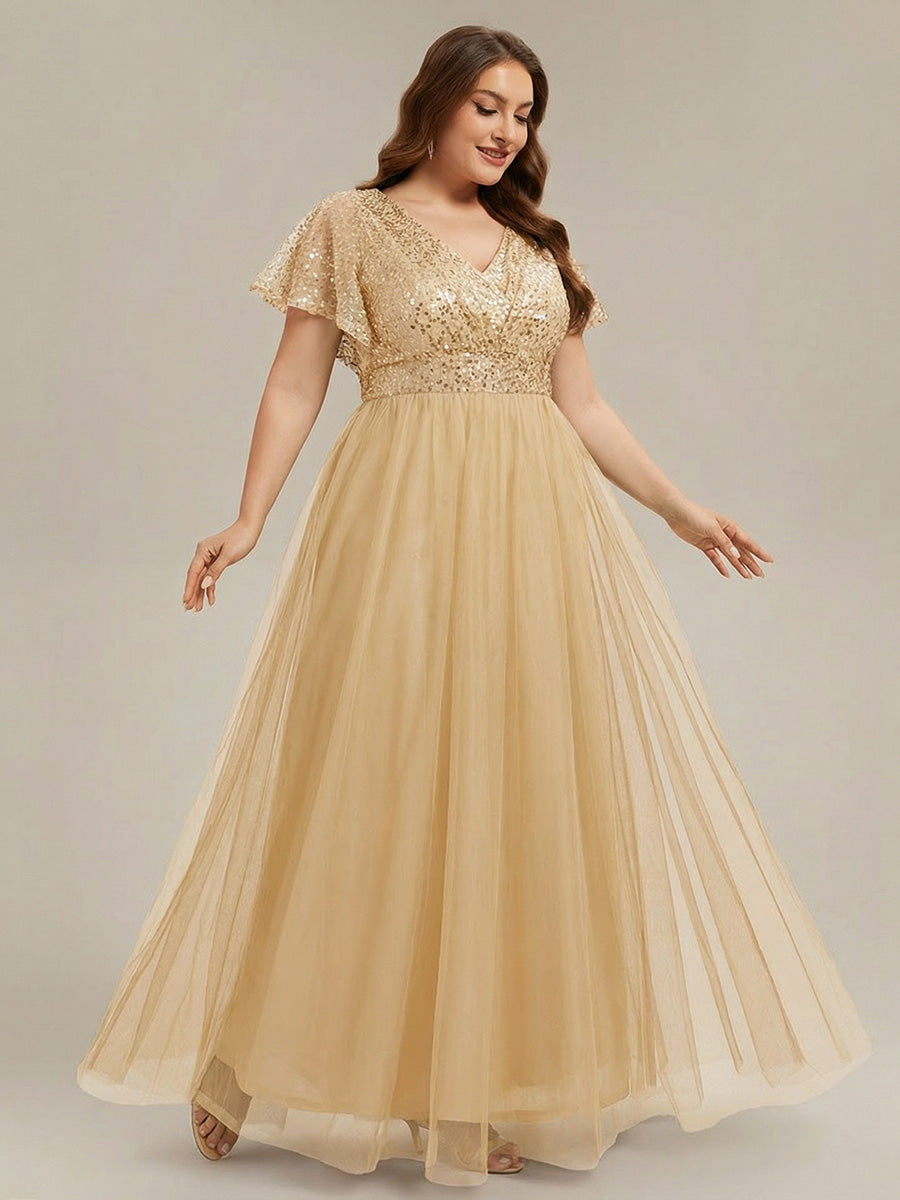 ever NAVEYA|Sparkly Sequin A-Line V-Neck Tulle Formal Evening Dress