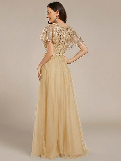 ever NAVEYA|Sparkly Sequin A-Line V-Neck Tulle Formal Evening Dress