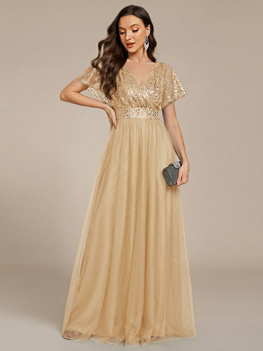 ever NAVEYA|Sparkly Sequin A-Line V-Neck Tulle Formal Evening Dress