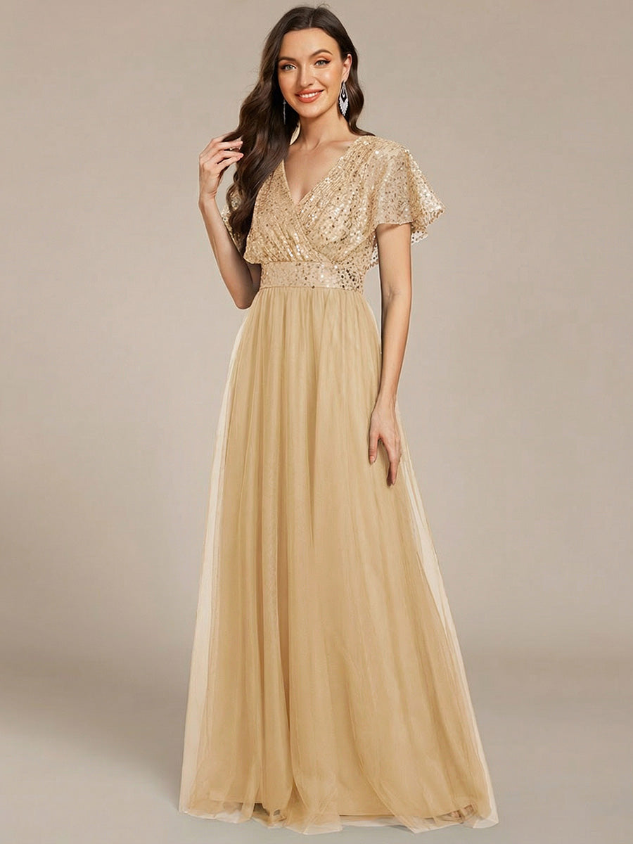 ever NAVEYA|Sparkly Sequin A-Line V-Neck Tulle Formal Evening Dress