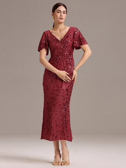 ever PALMER|Embroidery Sequin Mother of the Bride Dress
