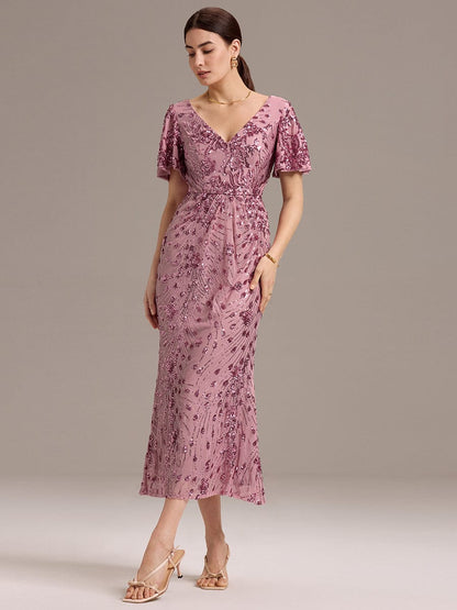 ever PALMER|Embroidery Sequin Mother of the Bride Dress