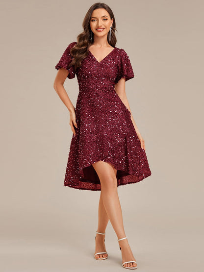 ever CALISTEA|Deep V-neck Sequin Ruffle Sleeve Formal Dress