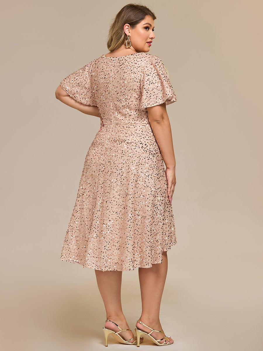ever CALISTEA|Deep V-neck Sequin Ruffle Sleeve Formal Dress