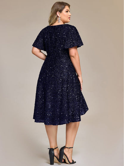 ever CALISTEA|Deep V-neck Sequin Ruffle Sleeve Formal Dress