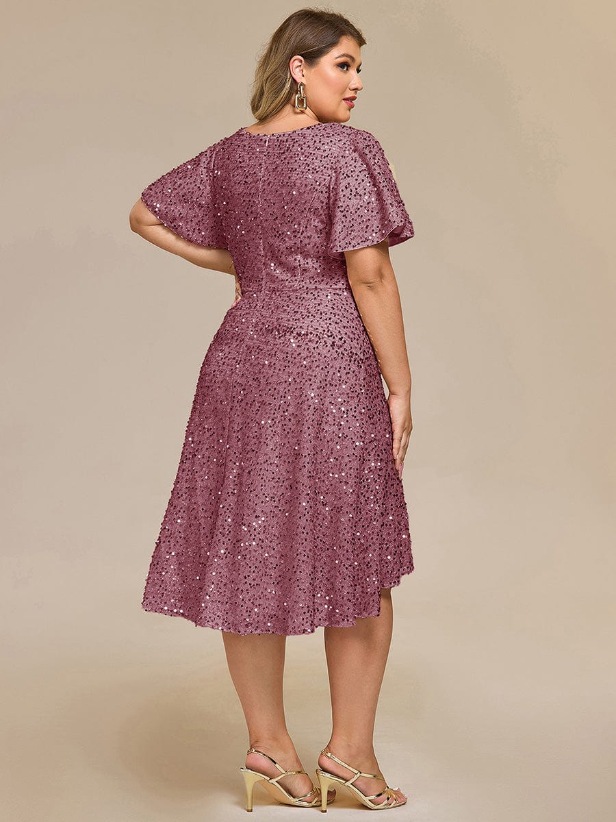 ever CALISTEA|Deep V-neck Sequin Ruffle Sleeve Formal Dress