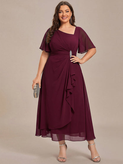 ever LILOU| Elegant Chiffon Ruffle Sleeve Formal Dress