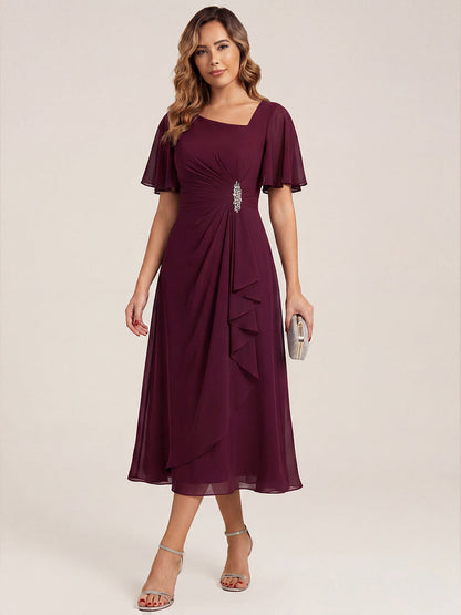 ever LILOU|Ruffle Sleeve Chiffon Midi Mother of the Bride Dress