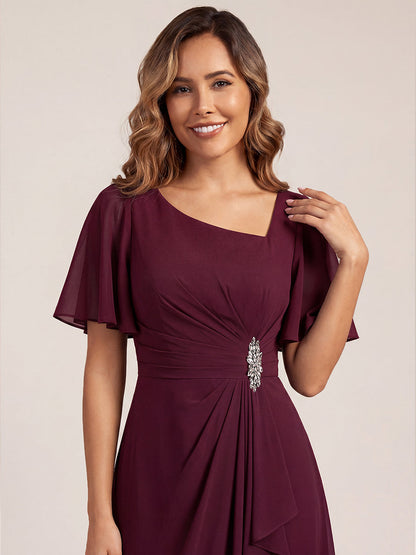 ever LILOU| Elegant Chiffon Ruffle Sleeve Formal Dress