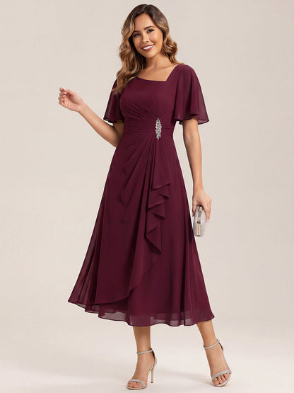 ever LILOU|Ruffle Sleeve Chiffon Midi Mother of the Bride Dress