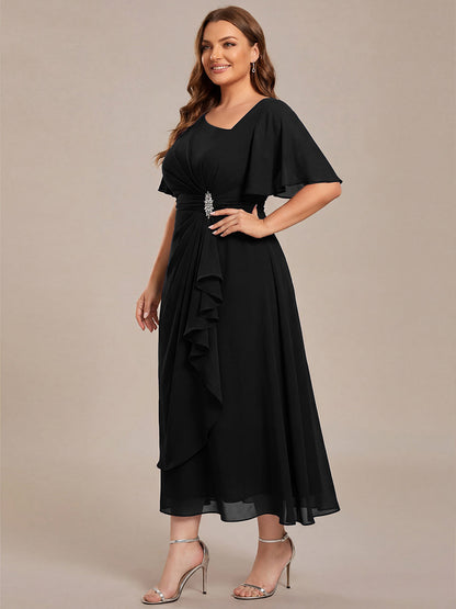 ever LILOU|Ruffle Sleeve Chiffon Midi Mother of the Bride Dress