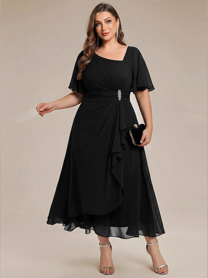 ever LILOU| Elegant Chiffon Ruffle Sleeve Formal Dress