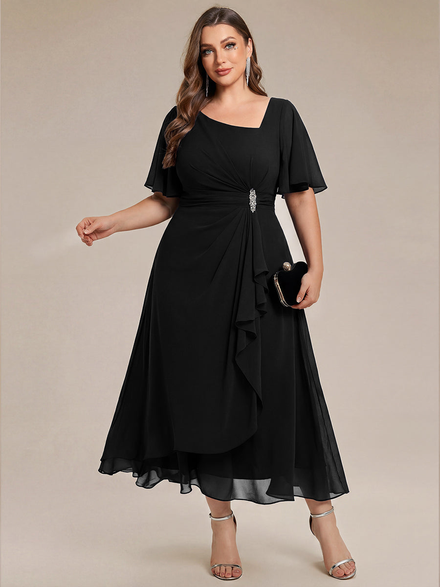 pretty LILOU| Plus Size Chiffon Ruffle Sleeve Formal Dress