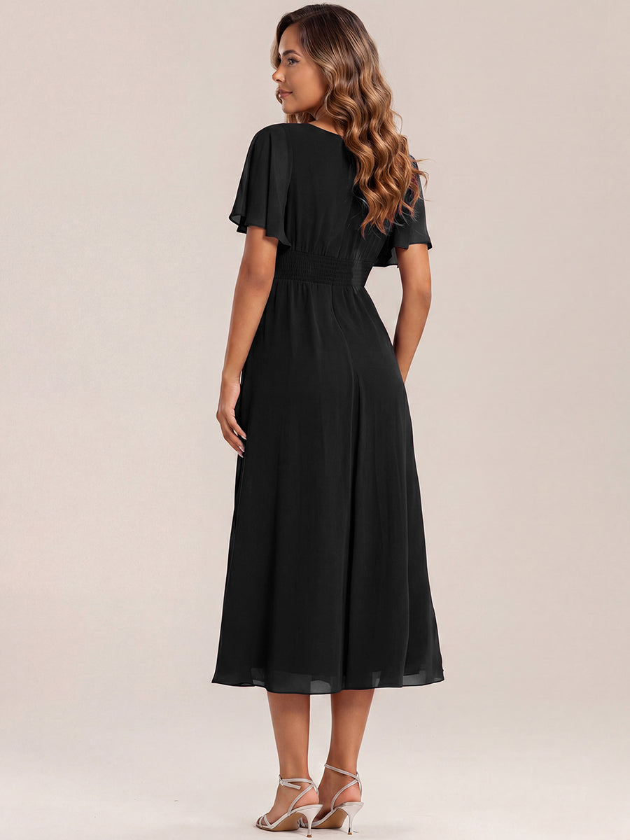 ever LILOU| Elegant Chiffon Ruffle Sleeve Formal Dress