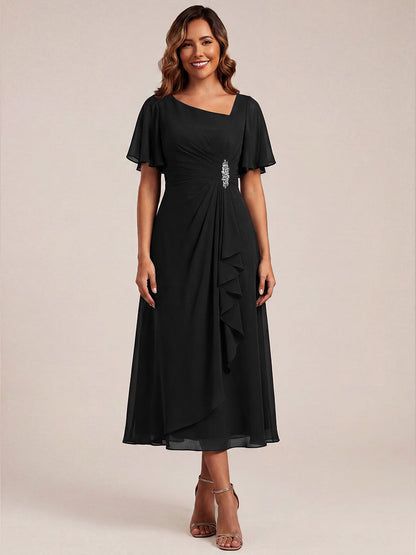ever LILOU| Elegant Chiffon Ruffle Sleeve Formal Dress