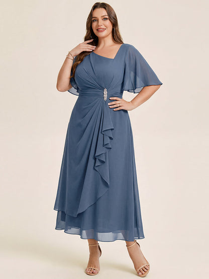 ever LILOU| Pleated Chiffon Ruffle Sleeve Wedding Guest Dress